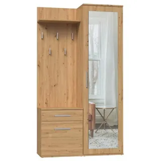BEAUTYSOFA | Kompaktgarderobe FIORA - Modulares Garderoben-Set Flurgarderobe mit Spiegel, Schuhschrank, Eiche Artisan - Braun