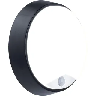 Luceco LED Eco Außenleuchte 10W Rund, Außenlampe mit PIR Bewegungssensor, Wandleuchte IP54 Wasserfest, Schwarz und Weiß Dekorringwarz und Weiß Dekorring