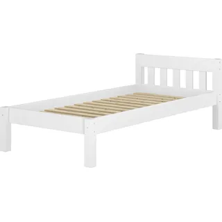 Bettrahmen Einzelbett 80x200 Futonbett Kieferbett Massivholz weiß Zubehör wählbar V-60.38-08WRollrost inkl. - Weiß