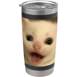Lustiges überraschtes weißes Kätzchen-Katzen-Foto-Meme Doppelwandiger Edelstahl-Thermobecher