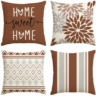 Artoid Mode Braun Dahlien Geometrisch Frühling Kissenbezüge 4er Set, 45x45 cm Zierkissenbezug Cushion Cover Couch Wohnzimmer Außenbereich Deko