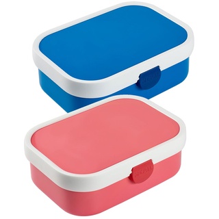 Mepal Brotdose Campus mit Bento-Einsatz & Gabel 700 ml, Farbige Lunchboxen aus Kunststoff mit Clip-Verschluss, 2er Set, ABS, 17.8 x 13.2 x 6.1 cm, pink & blau