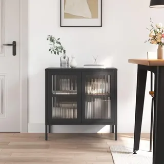 vidaXL Sideboard Schwarz 70x35x70 cm Glas und Stahl - Schwarz