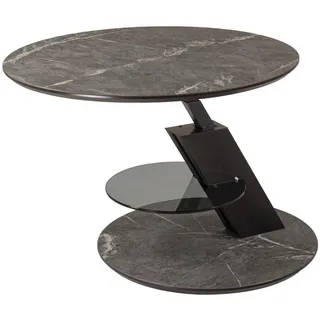 Novel Couchtisch , Anthrazit, Dunkelgrau , Metall, Holzwerkstoff , Marmoroptik , rund , Bodenplatte , 80x47-64x80 cm , höhenverstellbar , Wohnzimmer, Wohnzimmertische, Couchtische, Couchtische rund