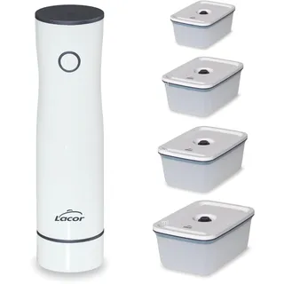 Lacor - 69698 - Vakuumpumpe Smart + 4 Behälter, kabellos, automatisch, leise, Saugleistung 2,5 l/min, inklusive USB-Ladekabel, Lithiumbatterie, elegantes und modernes Design