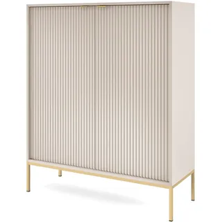 Selsey Highboard Vellore 104x125x39 cm - Kommodenschrank Greige, Modernes Design mit Goldenen Metallbeinen und Geriffelten Fronten, 6 Fächer, Für Wohnzimmer/Schlafzimmer, Matt, Selbstmontage