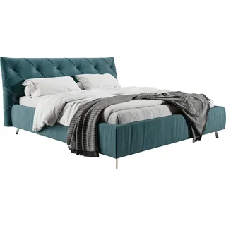 Home affaire Polsterbett »Elloree in 4 Breiten bis 200cm, auch in Leder« Kopfteilhöhe 105cm, belastbar bis 280 kg, auch in Überlänge 220cm, blau