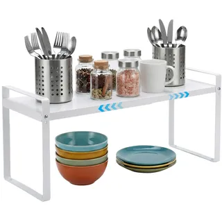 VINATO Gewürzregal Ausziehbar (37-62cm) Erweiterbarer Gewürz-Organizer Küchenschrank Organizer Ausziehbar Arbeitsplatte Küchengewürzregal, Metall, Weiß