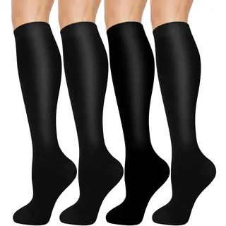 ACTINPUT Kompressionsstrümpfe Damen und Herren 4 Paar, Schwarz Stützstrümpfe Kompressionssocken für Flug,Fitness,Fussball,Fußball,Basketball,Handball,Crossfit(4102 - Schwarz,L-XL)