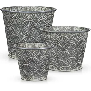 3er Set Blumentöpfe aus verzinktem Stahl Rustikaler Metallpflanzkübel für Sukkulenten und Kräuter – Landhausdeko für Moderne Dekoration und Pflanztöpfe, Dekorativen Zink Töpfen drinnen und draußen