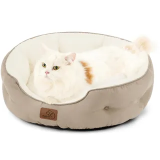 BEDSURE Katzenbett waschbar Katzen Bettchen - 51x48x15cm Katzenkorb mit zweiseitig Innenkissen Katzenschlafplatz für Katzen oder kleine Hunde, Kamel