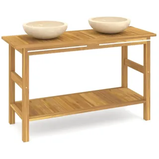 Waschtisch mit Creme Marmorbecken Massivholz Teak - Creme