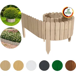 Floranica Beeteinfassung Flexibler Holzzaun 10 x 200 cm Unbehandelt Rollborder Rasenkante Rollzaun Gartenzaun Dekozaun - Braun, Grau, Weiß, Grün