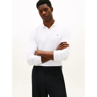 Langarm-Poloshirt TOMMY HILFIGER "L/S LIQUID COTTON REG POLO mit Jersey und Markenlabel", Herren, Gr. L, weiß, Jersey, Obermaterial: 100% Baumwolle, Shirts Langarm-Poloshirt, unifarben, casual, regular fit, Baumwolle, Polokragen