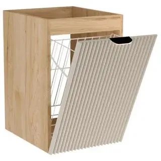 WENA Badezimmerschrank 40 cm, mit Wäschekorb, geriffelte Fronten, Griffe aus Metall in der Farbe Gold Willy (Farbe: Kaschmir/Walnuss) - Grau, Beige, Braun, Bronze