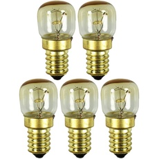 com-four® 5x Backofen-Lampe bis 300° C, warm-weiße Herd-Glühbirne 15W, E14, 230V (05 Stück - 15W goldfarben)
