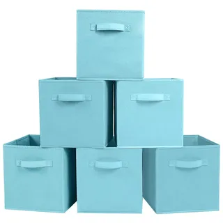 PowerKing Aufbewahrungsbox Organizer aus Stoff, 6er faltbar Aufbewahrungswürfel Aufbewahrung Box in Würfelform - Himmelblau
