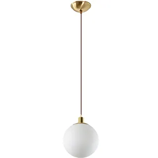 HJXDtech Minimalist Bereifte Weiße Glaskugel Pendelleuchte Moderne Hängelampe E27 Messing Geflochtene Litzenleiter Deckenleuchte für Schlafzimmer Salon Küche (15cm)