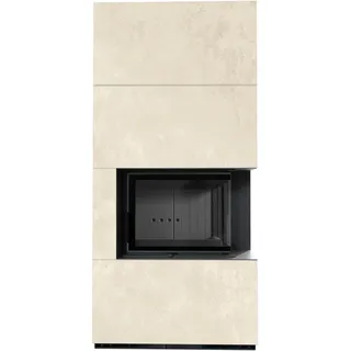 Kaminbausatz KRATKI FLOKI BOX rechts 8 kW Ø 160 Quarzsinter OXIDE BIANCO schwarz Verkleidung