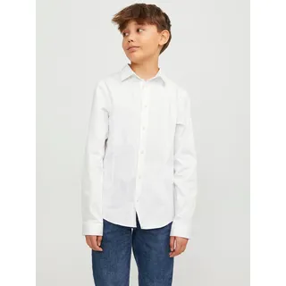 Langarmhemd JACK & JONES JUNIOR "JPRPARMA cool, elastisch, kombinierbar", Jungen, Gr. 152, N-Gr, weiß, Web, Obermaterial: 98% Baumwolle, 2% Elasthan, unifarben, regular fit normal, 2-Knopf-Manschette, Hemden Langarmhemd, Baumwollmischung, regular fit