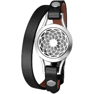 OIDEA Aromatherapie Armband Wolke Muster Doppel-Lap aus Leder mit 10 Filz-Pads Schwarz