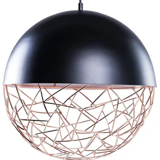 BELIANI Hängeleuchte Schwarz Metall Schirm in Kugelform mit Netz-Optik in Kupfer Minimalistischer Stil - Schwarz, Kupfer