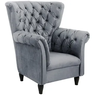 Mid.you Ohrensessel , Grau , Textil , Buche , vollmassiv , 96x112x86 cm , Made in Eu , Wohnzimmer, Sessel, Ohrensessel