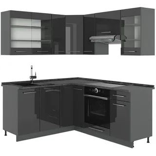 Vicco Winkelküche L-Form 190 x 46 cm Anthrazit Hochglanz/Schwarz Hochglanz