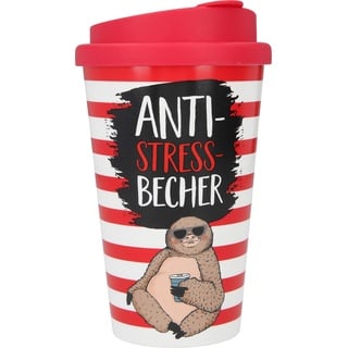 Depesche 2180-053 - To Go Becher aus Kunststoff mit Spruch, 350 ml, wiederverwendbar, Anti-Stress-Becher mit Faultier-Motiv, Weiß, Rot