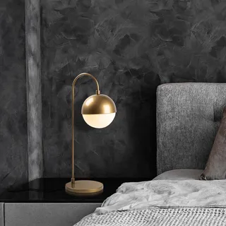 Opviq, Elegante Tischlampe aus Metall, Gold, 18 x 25 x 53 cm | Glasabdeckung, Durchmesser 15 cm, E14 Fassung, max. 40 W, 200 cm Kabel | Modernes Design für Zuhause & Hotel. - Gold