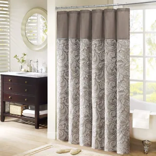 Madison Park Aubrey Duschvorhang mit modernem Streifendesign Oben, traditioneller Jacquard-Duschvorhang für das Badezimmer, 183 x 183 cm, Blau