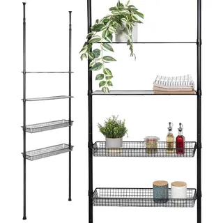bremermann Teleskop-Regal, 2 Körbe, 2 Ablagen, Waschmaschinenregal, bis max. ca. 290 c schwarz - Schwarz , Metall , 71.5x290x20 cm, , Küchen, Küchenmöbel