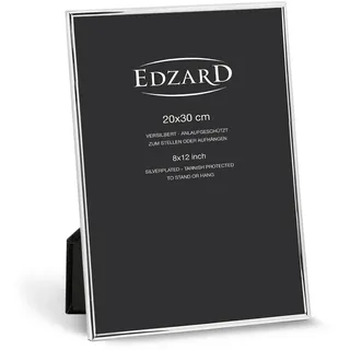Edzard Bilderrahmen Genua für Foto 20 x 30 cm (ca. DIN A4), edel versilbert, anlaufgeschützt, mit Samtrücken, inkl. 2 Aufhängern, Fotorahmen zum Stellen und Hängen