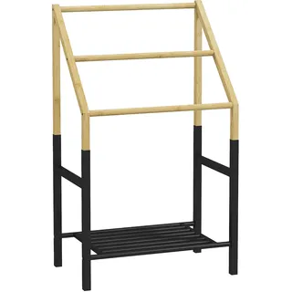 Homcom Handtuchhalter, Freistehend Handtuchständer mit Ablage, 3 Handtuchstangen,