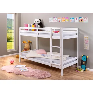 Inter Link – Etagenbett – Hochbett – Jugendbett -Stockbett – Kinderbett – Kiefer massivholz – Weiß – ohne Lattenrost – 90 x 200 cm - Small Cloud