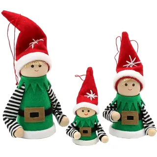 3er Set Filz- / Textil Weihnachtswichtel/Weihnachtsmannhelfer als Baumbehang/Anhänger, Größe zwischen 5 und 12 cm.