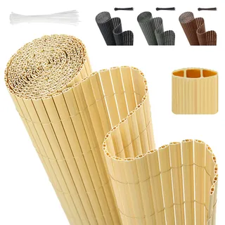 Sekey PVC Sichtschutzmatte 100x500cm Doppelte Verstärkung Innen, Balkon Sichtschutz mit Kabelbindern, Sichtschutzzaun Windschutz Wasserdicht ohne Bohren für Balkon Garten, Bambus