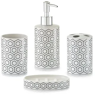Zeller 18232 Bad-Accessoires-Set, 4-TLG., weiß, Keramik, 22 x 21 x 7 cm