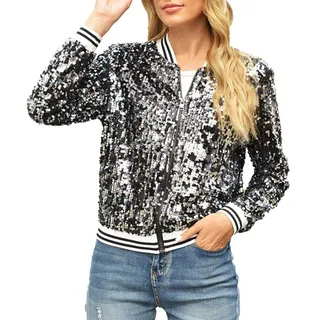 Pailletten Jacke Damen Glitzer Jacke, Damen Pailletten Blazer Mit Glitzer Langarm Bomberjacke Blazer Gold Übergangsjacke Frühling Langarm Sparkle Open Front Schalkragen Cardigan
