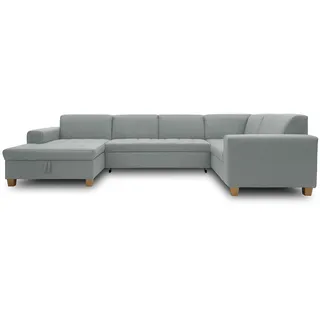 DOMO. collection Wohnlandschaft Sugar, Sofa Schlaffunktion und Stauraum, Couch, Polstergarnitur, Moderne U-Form, 162 x 333 x 199 cm, Mint-grün