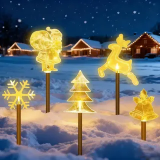 HUIKUANGEU Gartenstecker Weihnachten,Weihnachtsbeleuchtung Außen Batterie,Led Garten Leuchtstäbe,Led Weihnachtsbeleuchtung,Gartenstecker Balkon Weihnachts Deko Außen