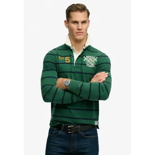 Superdry Double Emblem Stripe Rugby Langarm-polo - Hunter Green stripe), - L,