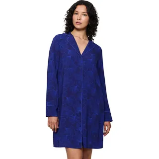 Nachthemd TRIUMPH "Boyfriend Fit NDW", Damen, Gr. 36, N-Gr, blau (dunkelblau), Stoff, Obermaterial: 100% Viskose, bedruckt, unifarben, bequem kniefrei, tiefer V-Ausschnitt, Kleider Nachthemd, mit durchgehender Knopfleiste, lange Ärmel, Kragen, legere Passform