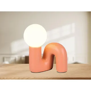 Ausgefallene LED Tischlampe Design Keramik Apricot, Glaskugel Weiß, Höhe 21,5cm