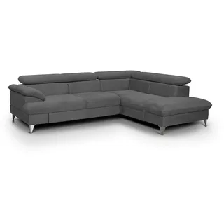 Mivano Schlafsofa David / Moderne Eckcouch mit verstellbaren Kopfteilen, Bettfunktion und Stauraum / 256 x 71 x 208 / Mikrofaser-Bezug, Dunkelgrau