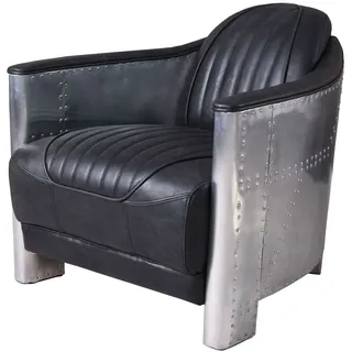 Sessel Vintage Leder Armlehnsessel Aluminium Loungesessel Cocktailsessel Antik