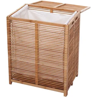 Wäschetruhe HWC-B18, Wäschebox Wäschekorb Wäschesammler, Bambus 61x50x35cm
