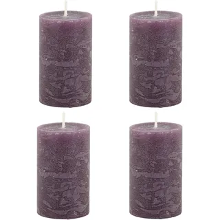 Chic Antique 4er Set Macon rustikale Stumpenkerze Kerze Antik Altarkerzen 100% Paraffin lange Brenndauer H8/D5 cm Pflaume