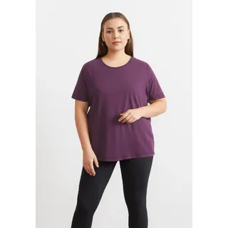 ONLY CARMAKOMA Kurzarmshirt ONLY CARMAKOMA "CARMOSTER S/S FOLD UP TOP JRS NOOS", Damen, Gr. XL, lila (mauve wine), Jersey, Obermaterial: 63% Polyester, 33% Viskose, 4% Elasthan, unifarben, regular fit normal, Rundhals, mit Umschlag, Shirts