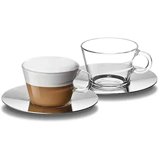 Nespresso Cappuccino Tassen-Set, 2 Stück (170 ml), Glas, Edelstahl, Espresso-Tasse, Zuhause, Modern, Klar, Wiederverwendbar, Alle Gelegenheiten, Gehärtetes Glas, Ergonomisches Design